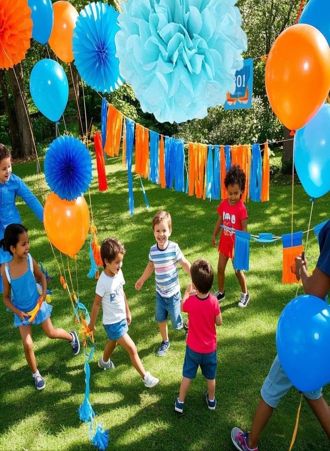 Capesaro Blue and Orange Tassel Garland,Tissue Tassel Banner for Party Decorations,Pack of 20 - Image 3